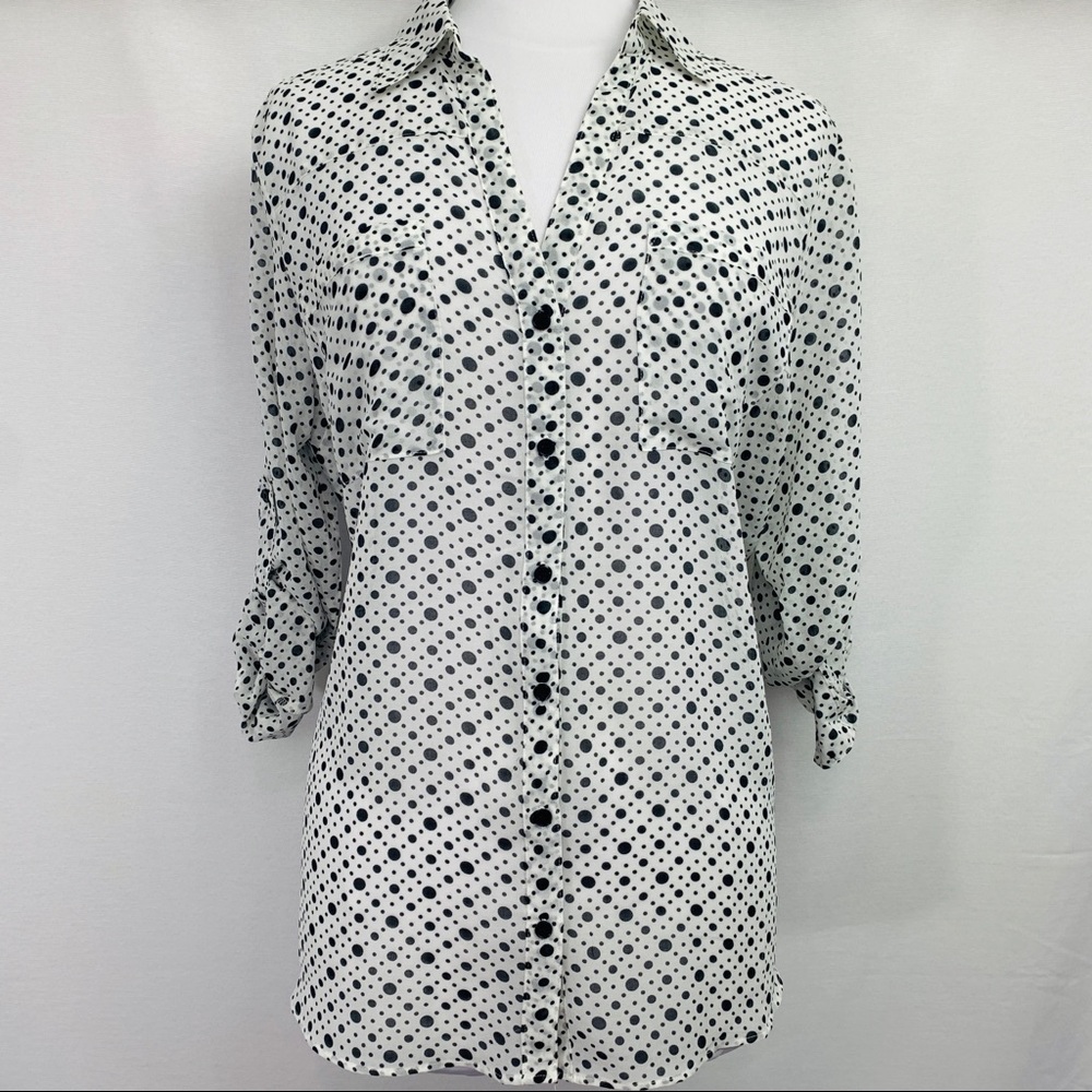 Nicole Miller White Black Polka Dots Blouse sz XL